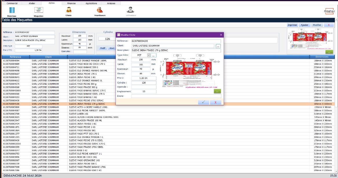 CRM Novoprint — table des maquettes / cliché